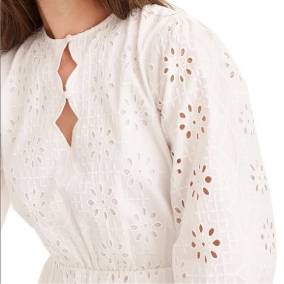 J CREW Size Small White Eyelet Dress Tie Waist Scalloped Edges Ethereal $148 NWT - Picture 15 of 16